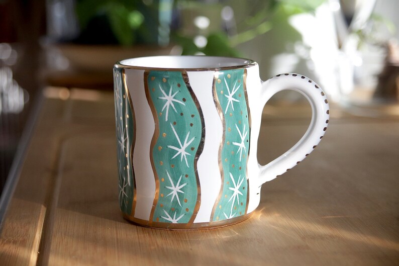 Hand Painted Coffee Mug Purchased at Ceramiche Sbera in Deruta Italy Used, with light wear. 3 3/4h image 1