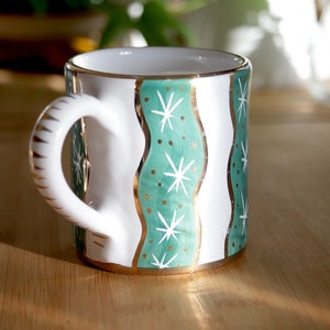 Hand Painted Coffee Mug Purchased at Ceramiche Sbera in Deruta Italy Used, with light wear. 3 3/4h image 2