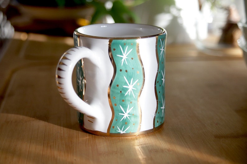 Hand Painted Coffee Mug Purchased at Ceramiche Sbera in Deruta Italy Used, with light wear. 3 3/4h image 2