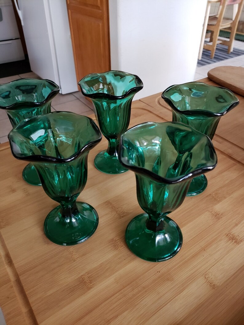 Set of 5 Vintage Green Anchor Hocking Ice Cream Sundae Dishes Etsy