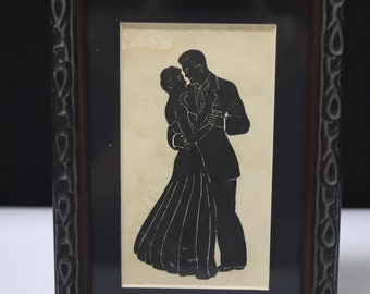 Desenho de tinta de silhueta vintage emoldurado e fosco, com suporte de impressão artística de 5" x 7"