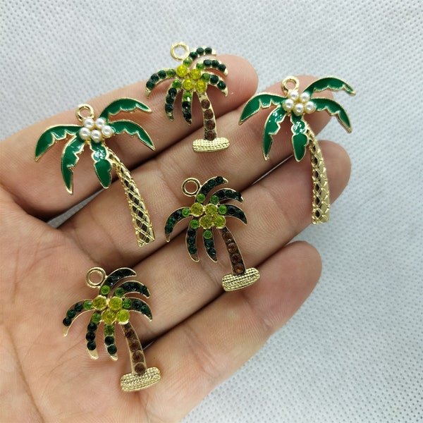 Metal Enamel Coconut Tree Charm Gold Tree Charms Pendant for Bracelet DIY Earring Necklace Key Chain Jewelry Making Accessories 10 30 Pcs