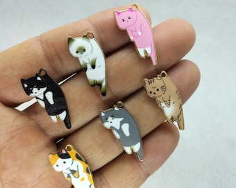 12*24mm Cartoon Pet Enamel Charm Animal Cat Charms Pendant for Bracelet DIY Earring Necklace Key Chain Jewelry Making Accessories