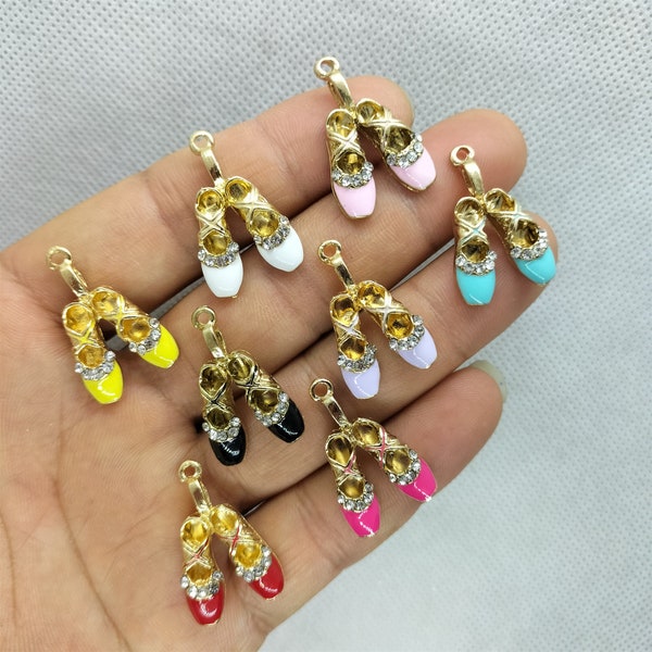 17*27mm Cartoon Ballet Shoes Charms Gold Enamel Shoe Charm Pendant for Bracelet DIY Earring Necklace Jewelry Making 10 30 Pcs