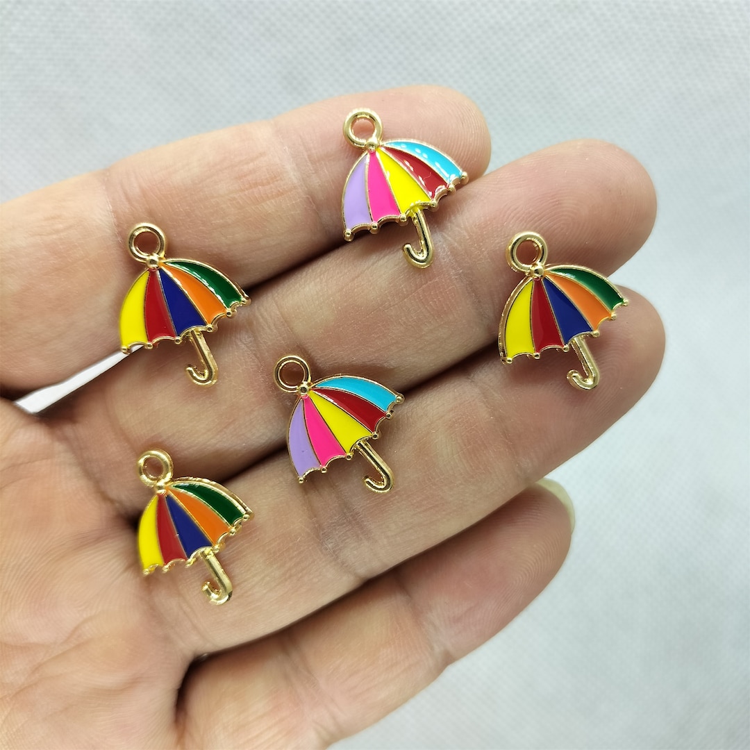 1519mm Cartoon Umbrella Charms Gold Enamel Rainbow Umbrella Charm