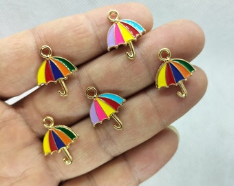 15*19mm Cartoon Umbrella Charms Gold Enamel Rainbow Umbrella Charm Pendant for Bracelet DIY Earring Necklace Jewelry Making 10 30 Pcs