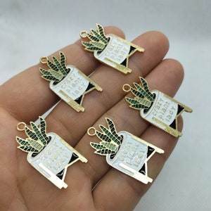 16 * 32 mm Legierung Emaille Kaktus Charme Garten Topf Pflanze Charms Anhänger für DIY Ohrring Halskette Schlüsselkette Schmuck machen Zubehör Material