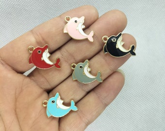 14*21mm Dolphin Enamel Charm Cartoon Animal Charms Pendant for Bracelet DIY Earring Necklace Key Chain Jewelry Accessories 10 30 Pcs