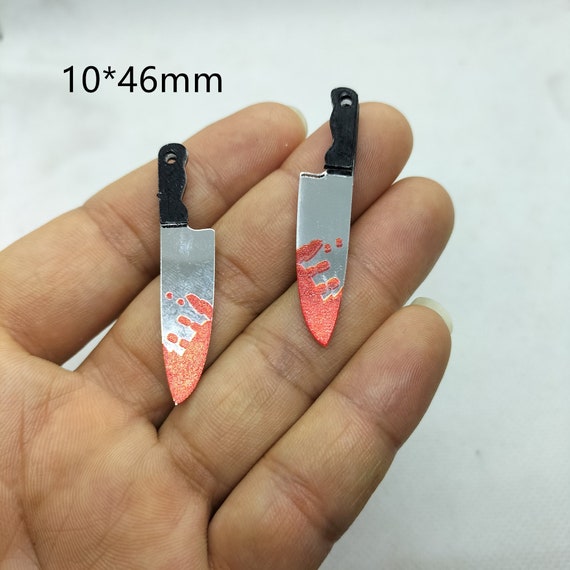 30 Ciondolini Coltello Halloween In Acrilico - Mini Perline Horror Per Collane, Bracciali, Bijoux Fai Da Te