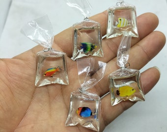 29*52mm Cartoon Animal Fish Charm Resin Colorul Water Bag Fish Charms Pendant for DIY Earring Jewelry Making Accessories Material