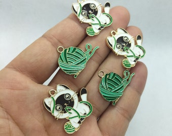 Cartoon Enamel Cat Charms Animal Ball Charm Pendant for DIY Earring Necklace Key Chain Jewelry Making Accessories 10 30Pcs
