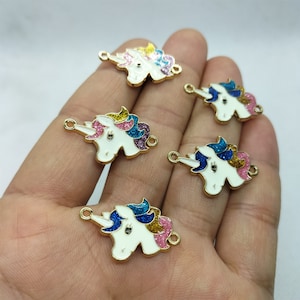 16 * 27mm Coloré Émail Cheval Charme Dessin Animé Animal Connecteur Charms Pendentif DIY Bracelet Boucle d’oreille Collier Bijoux Accessoires 10 30 Pcs