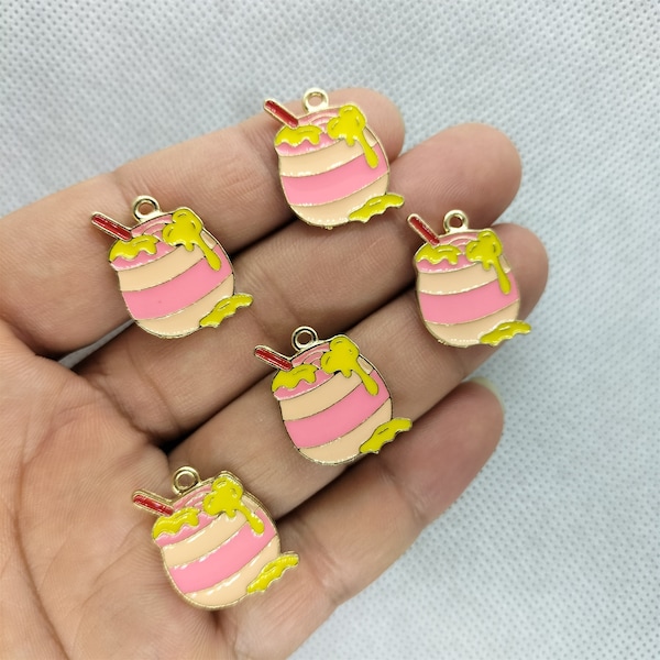 17*23mm Metal Honey Enamel Charm Cartoon Honey Pot Charms Pendant for Bracelet DIY Earring Necklace Key Chain Jewelry Making 10 30 Pcs