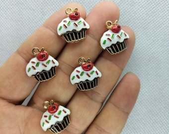 16*16mm Rainbow Fruit Cake Enamel Charm Food Apple Dessert Charms Pendant for DIY Earring Necklace Key Chain Jewelry Making Accessories