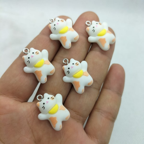 19*23mm Resin Animal Cat Charm Colorful Cartoon Pet Charms Pendant for DIY Earring Necklace Key Chain Jewelry Making Accessories Material
