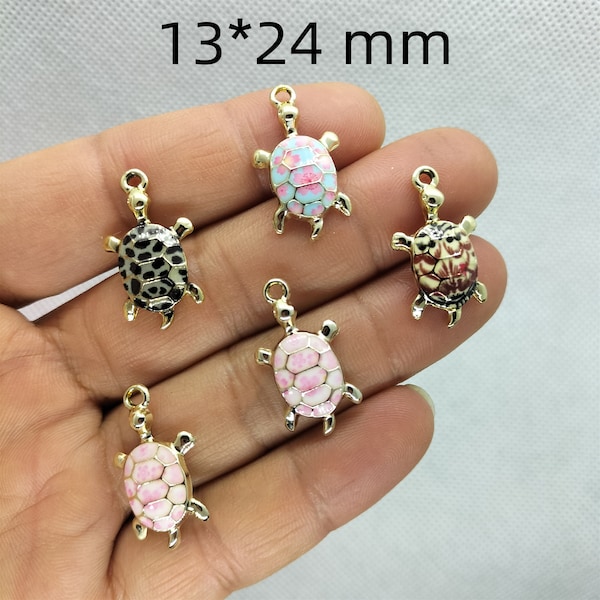 13*24mm Gold Enamel Animal Tortoise Charm Cartoon Sea Turtle Charms Pendant for Bracelet DIY Earring Necklace Key Chain Accessories 10 30Pcs