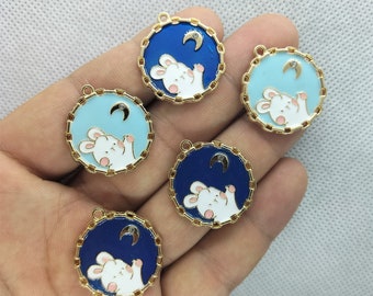 23*25mm Tag Enamel Animal Charm Cartoon Moon Charms Pendant for Bracelet DIY Earring Necklace Key Chain Jewelry Making Accessories 10 30 Pcs