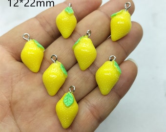 Dije de limón de resina de 12*22 mm, dijes de frutas, colgante para pendientes, collares, llaveros, accesorios para hacer joyas