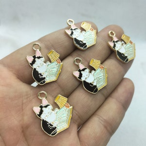 21 * 25mm emaille dier kat charme cartoon huisdier bedels hanger voor armband DIY oorbel ketting sleutelhanger sieraden accessoires 10 30 stuks
