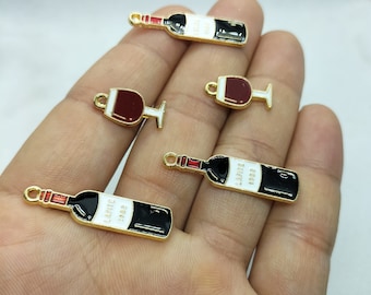 Gold Enamel Charm Wine Bottle Goblet Charms Pendant for Bracelet DIY Earring Necklace Key Chain Jewelry Making Accessories 10 30 Pcs