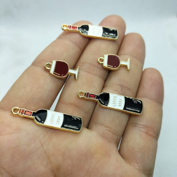 Gold Enamel Charm Wine Bottle Goblet Charms Pendant for Bracelet DIY Earring Necklace Key Chain Jewelry Making Accessories 10 30 Pcs