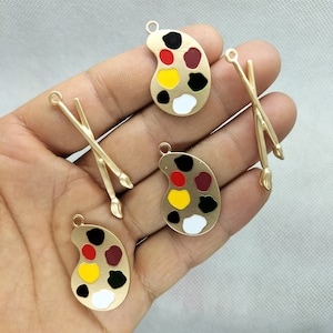 Cartoon Paint Palette Paint Brush Charm Enamel Drawing Board Charms Pendant for DIY Earring Necklace Key Chain Jewelry Making Accessories