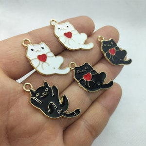 Gold Cat Charm Enamel Cartoon Animal Kitten Pet Charms Pendant for DIY Earring Necklace Key Chain Jewelry Accessories 10 30Pcs