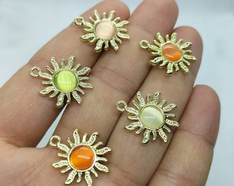 18*21mm Gold Sun Charm Sunflower Charms Pendant for Bracelet DIY Earring Necklace Key Chain Jewelry Making Accessories