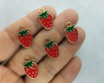 11*18mm Enamel Strawberry Charms Cartoon Fruit Charm Pendant for Bracelet DIY Earring Necklace Key Chain Jewelry Making 10 30 Pcs