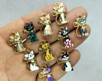 13*21mm 10 Style Animal Charm Printing Cartoon Cat Charms Pendant for Bracelet DIY Earring Necklace Key Chain Accessories 10 30 Pcs