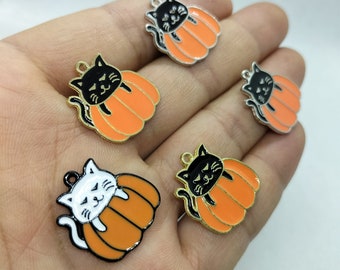 20 * 21mm Halloween Citrouille émail Charme Cartoon Cat Charms Pendentif pour Bracelet DIY Boucle d’oreille Collier Porte-clés Accessoires 10 30 Pcs