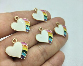 18*19mm Metal Enamel Raibow Heart Charm Colorful Heart Charms Pendant for DIY Earring Necklace Key Chain Jewelry Making Accessories 10 30Pcs