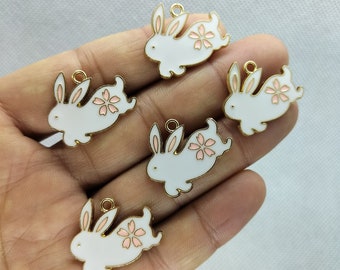 22*25mm Gold Animal Rabbit Enamel Charm Cartoon Bunny Charms Pendant for Bracelet DIY Earring Necklace Key Chain Accessories 10 30 Pcs