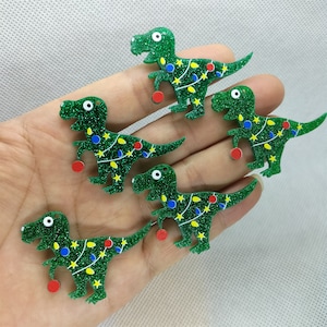 37*39 mm Cartoon dinosaurus bedel acryl dier gedrukt kerst bedels hanger voor diy oorbel ketting sieraden maken accessoires 10 30 stuks
