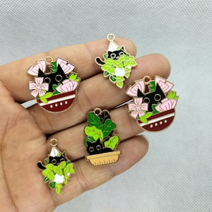 Ciondolo a forma di cactus in smalto a forma di animale dei cartoni animati, ciondolo per piante da giardino in vaso, per fai da te, orecchini, collane, portachiavi, accessori per la creazione di gioielli.
