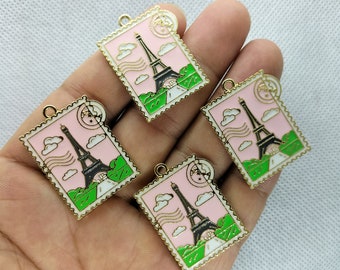 25*32mm Square Tag Metal Enamel Charm Tower Charms Pendant for DIY Earring Necklace Key Chain Jewelry Making Accessories 10 30Pcs