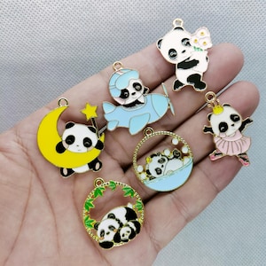 Metal Enamel Charm Cartoon Animal Panda Flower Charms Pendant for Bracelet DIY Earring Necklace Key Chain Jewelry Making Accessories