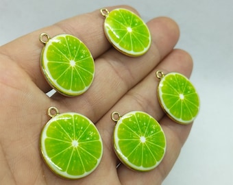 Colgante de esmalte con forma de limón y fruta, 23 x 26 mm, para pulsera, pendientes, collares, llaveros, accesorios para hacer joyas, 10 o 30 unidades