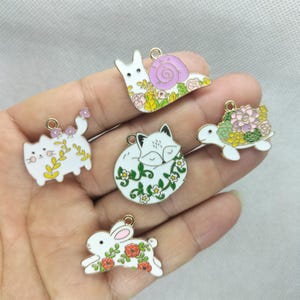 Metaal Emaille Konijn Charm Cartoon Dier Schildpad Charms Hanger voor Armband DIY Oorbel Ketting Sleutelhanger Sieraden Accessoires 10 30 stks