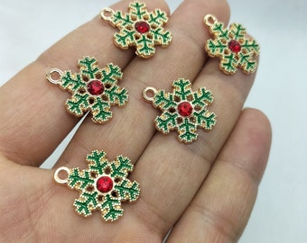 18*22mm Gold Enamel Charm Snowflake Charms Pendant for DIY Earring Necklace Key Chain Jewelry Making Accessories Material