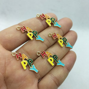 12*29mm esmalte arco-íris alfabeto charme letra feliz pingente para pulseira diy brinco pulseira colar chaveiro acessórios 10 30 peças
