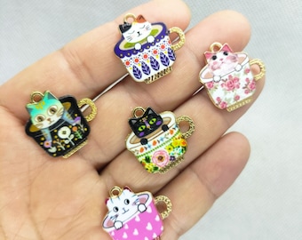 22*23mm Gold Enamel Animal Charm Printed Cartoon Charms Pendant for Bracelet DIY Earring Necklace Key Chain Jewelry Accessories 10 30 Pcs