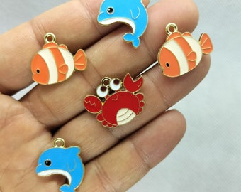 Animal Enamel Crab Charm Cartoon Animal Fish Dolphin Charms Pendant for Bracelet DIY Earring Necklace Key Chain Jewelry Accessories 12 30Pcs