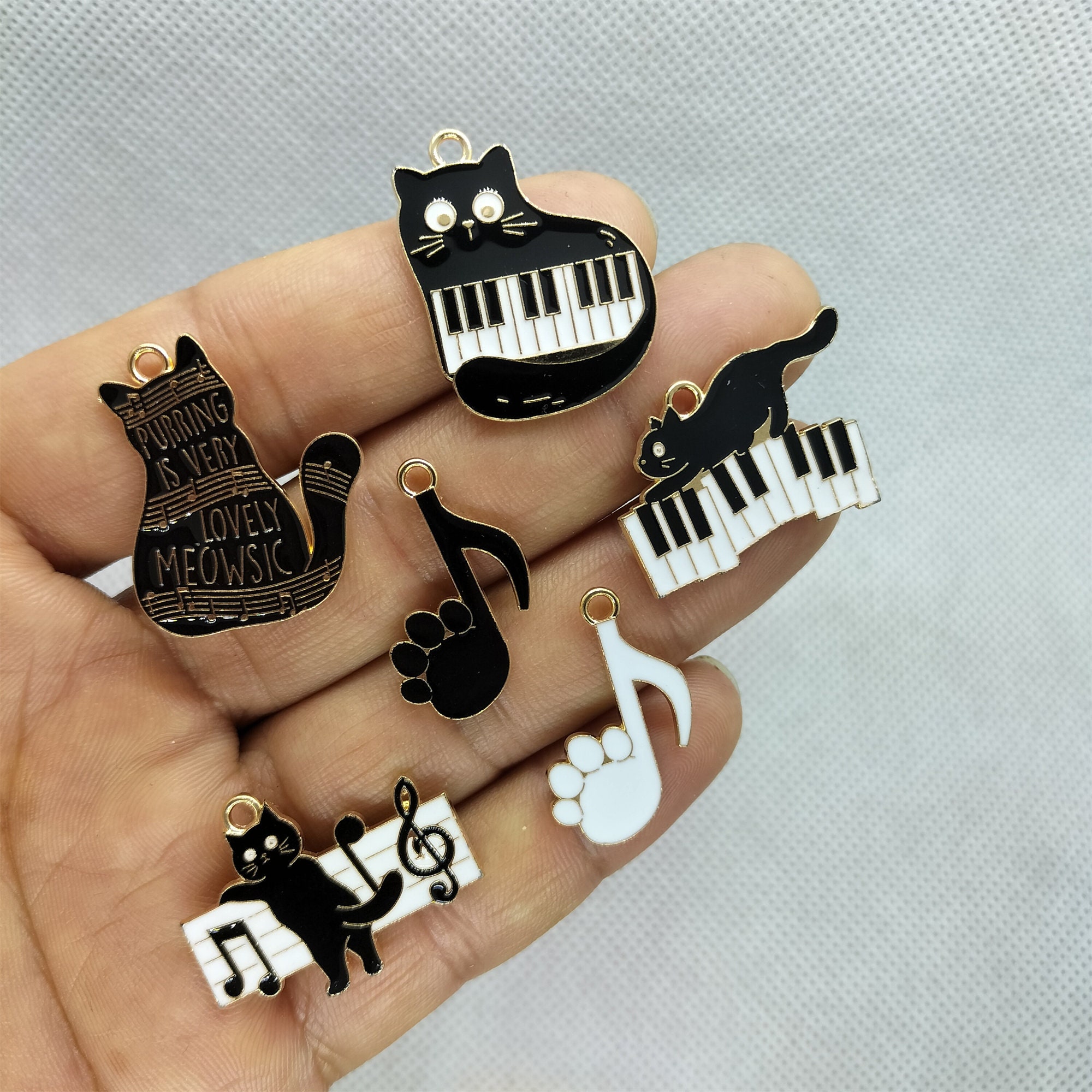 Cartoon Cat Enamel Charm Animal Pet Music Note Charms Pendant for Bracelet DIY Earring Necklace Key Chain Jewelry Accessories 10 30 Pcs