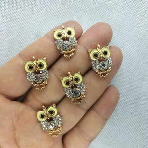 14*20 mm Złoty Kryształowy Cartoon Animal Owl Charms Wisiorek do DIY Kolczyk Naszyjnik Brelok Biżuteria Making Akcesoria Materiał 10 30 Sztuk