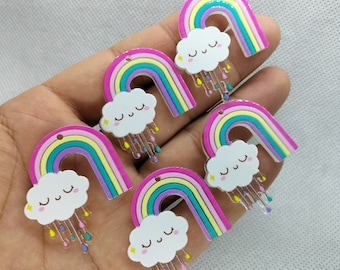 33*38mm Cartoon Cloud Charm Acrylic Rainbow Charms Pendant for DIY Earring Necklace Jewelry Making Accessories Material 10 30 Pcs