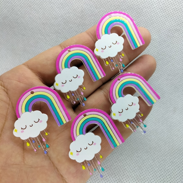 33 * 38mm Cartoon Cloud Charm Acrylique Rainbow Charms Pendentif pour BRICOLAGE Boucle d’oreille Collier Bijoux Fabrication Accessoires Matériel 10 30 Pcs