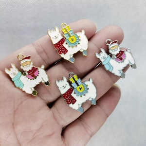 21*27 mm breloque père noël émail dessin animé animal alpaga pendentif à breloques pour bricolage boucle d'oreille collier porte-clés bijoux accessoires 10 30 pièces