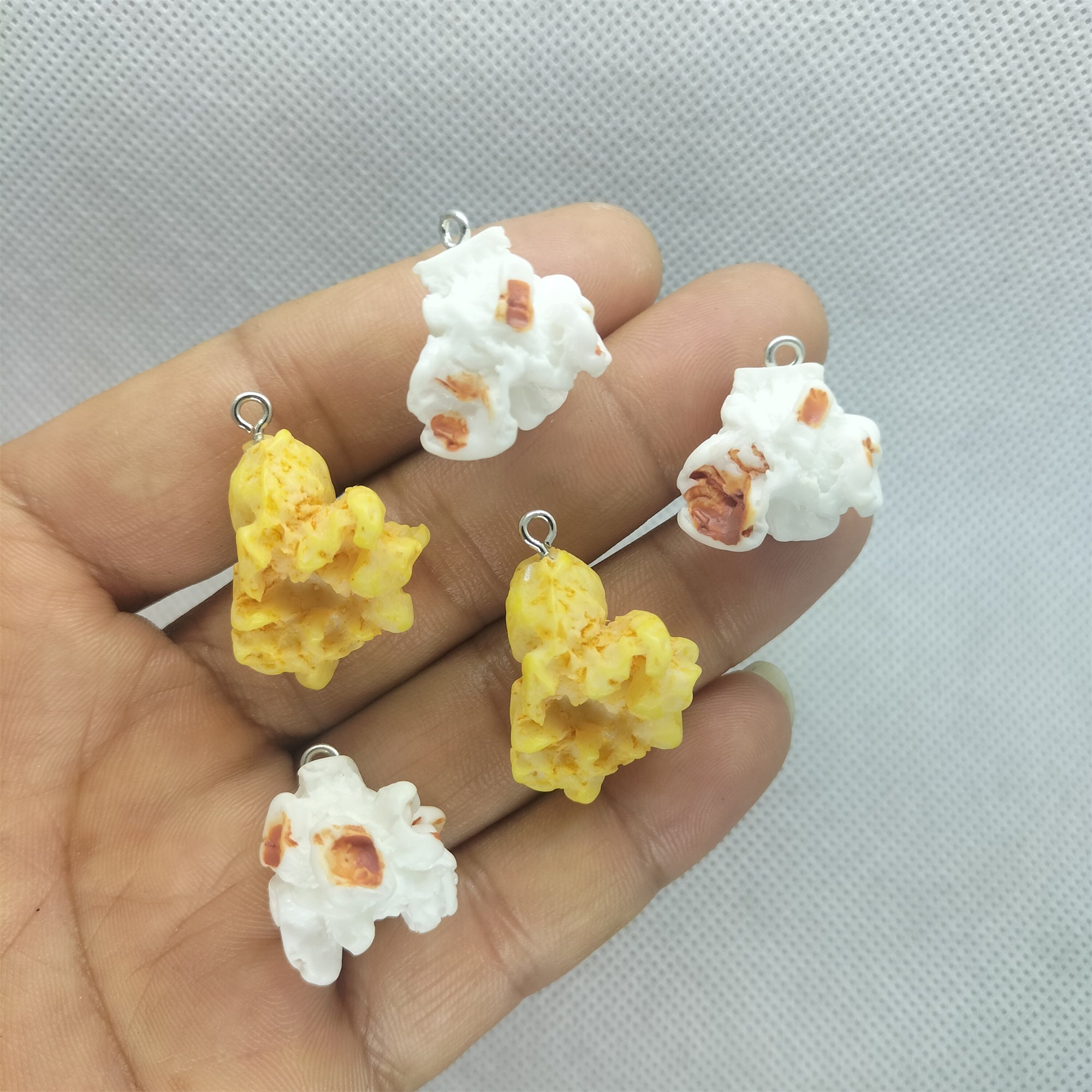 10pcs Cute Mini Popcorn Resin Charms Simulated Food Pendant For