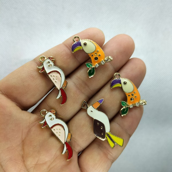 3 Style Animal Bird Enamel Charm Cartoon Parrot Charms Pendant for Bracelet DIY Earring Necklace Key Chain Accessories 10 30 Pcs